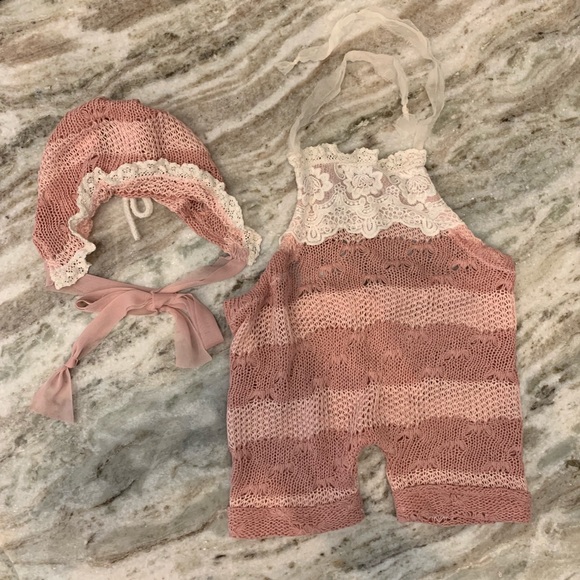 Baby 6 Month Photoshoot Romper & Bonnet Outfit
